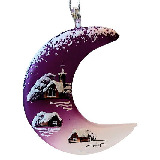 Czech Glass Christmas Ornament: Hand-Painted Purple Half Moon