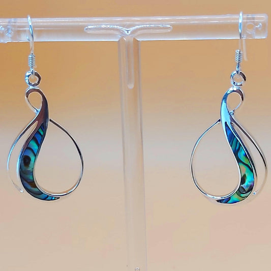 Silver Handmade Inlay Earrings Semi Precious Abalone Shell- Loop