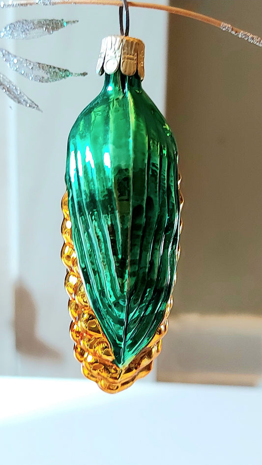 Czech Republic, Glass Blown, Hand Painted Christmas Tree Ornament - Sweetcorn