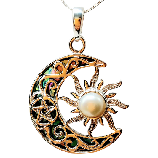Silver Handmade Inlay Pendant Semi Precious Abalone Shell- Moon/Sun