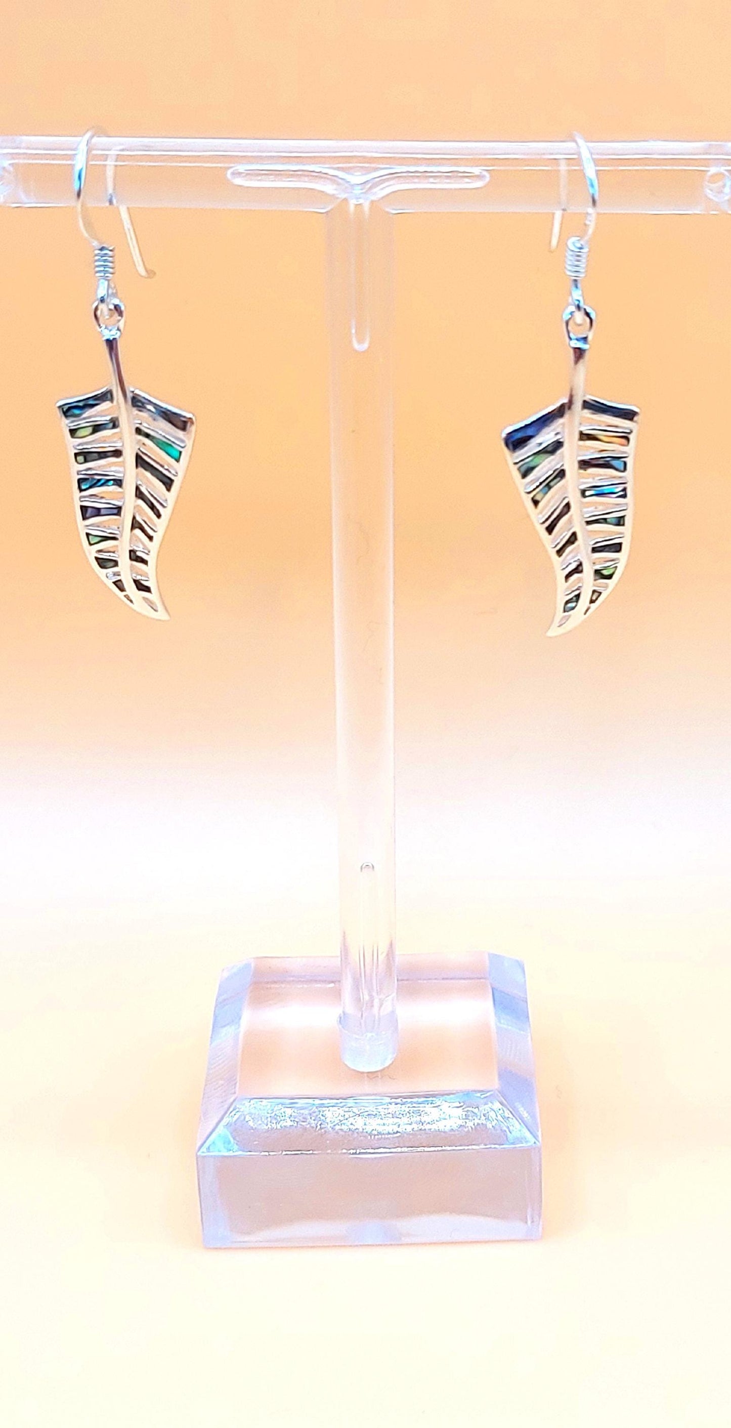 Silver Handmade Inlay Earrings Semi Precious Abalone Shell- Leaf