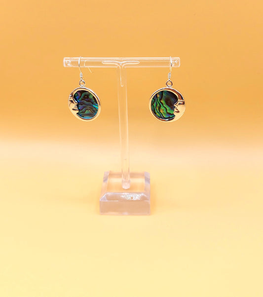 Silver Handmade Inlay Earrings Semi Precious Abalone Shell- Moon