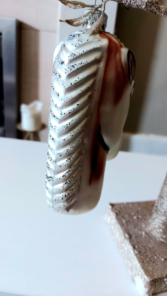 Czech Republic, Glass Blown, Hand Painted Christmas Tree Ornament - Horse Head