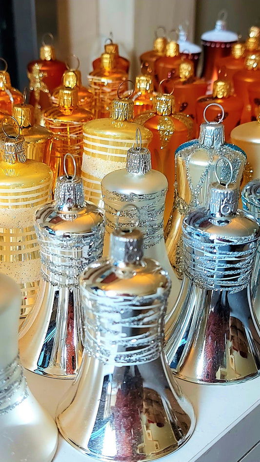 Czech Republic, Glass Blown, Hand Painted Christmas Tree Ornament decoration - Large Bell