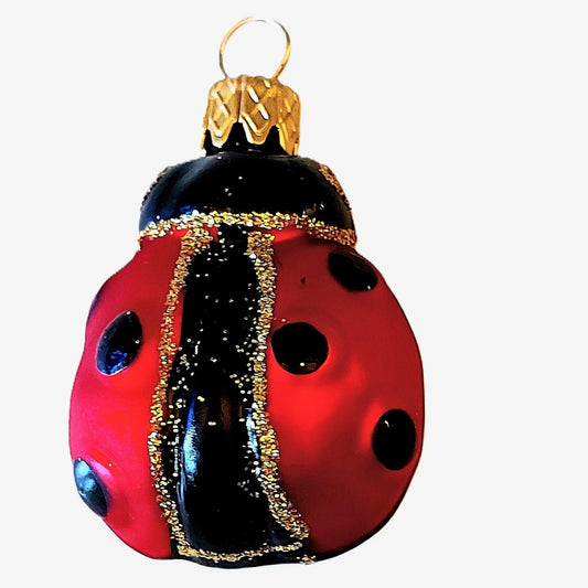 Czech Republic, Glass Blown, Hand Painted Christmas Tree Ornament - ladybird a pair ( x 2 )