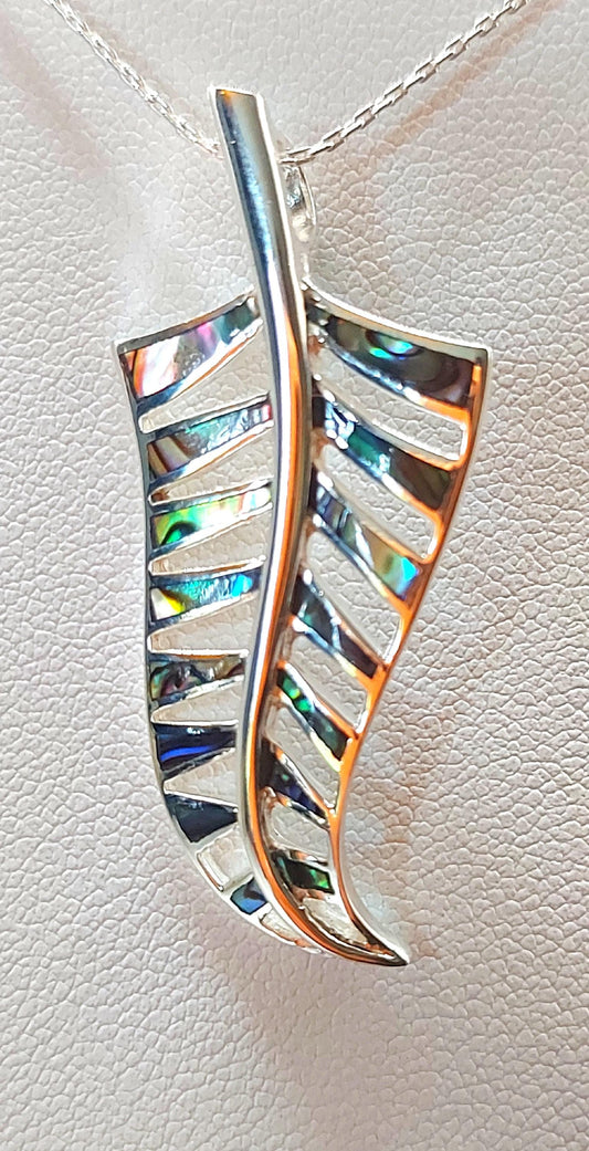 Silver Handmade Inlay Pendant Semi Precious Abalone Shell- Leaf