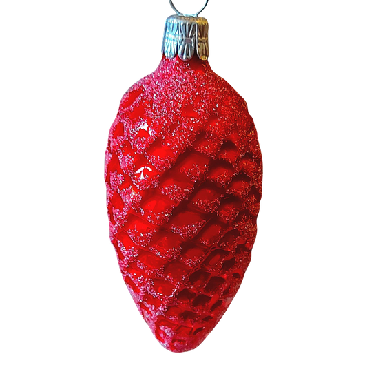 Czech Republic, Glass Blown, Hand Painted Christmas Tree Ornament - Large Red Acorn