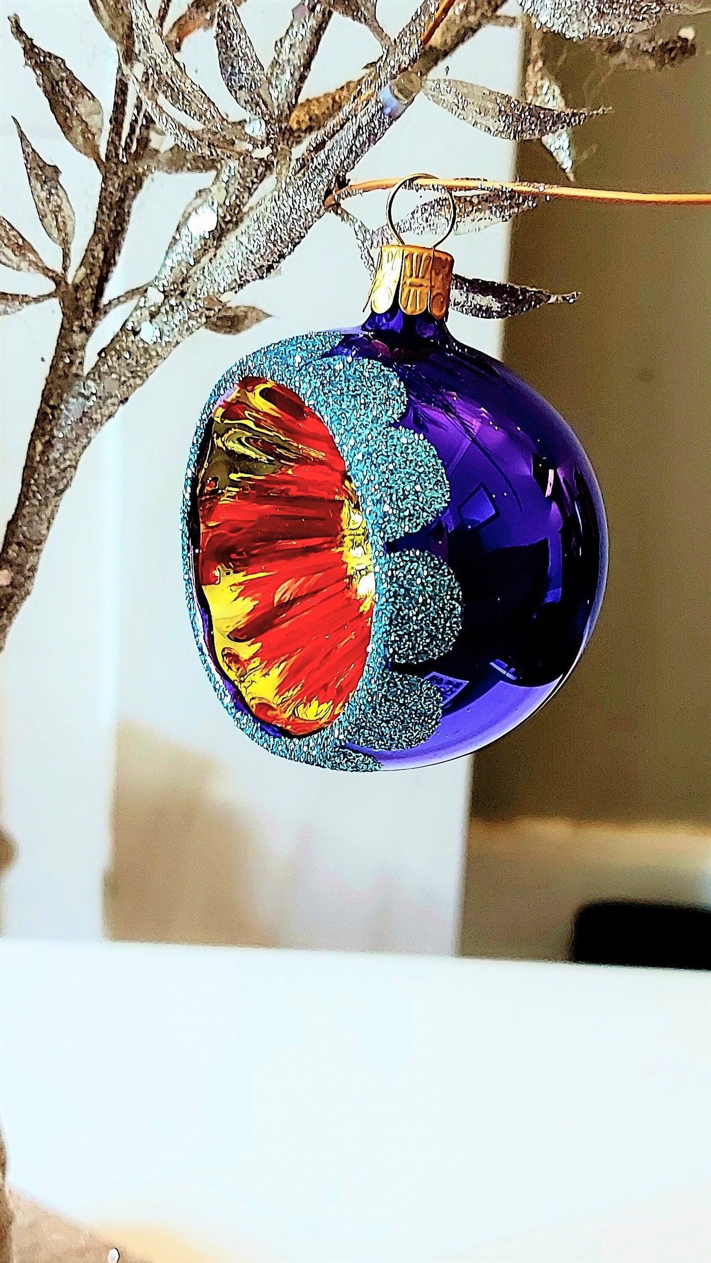 Vintage Czech Republic, Glass Blown, Hand Painted Christmas Tree Ornament - Retro Balls