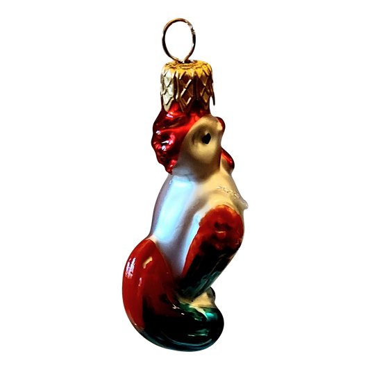 Czech Republic, Glass Blown, Hand Painted Christmas Tree Ornament - cockerels a pair ( x 2 )