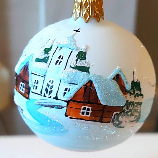 Czech Glass Christmas Ornament: Hand-Painted White Small Ball