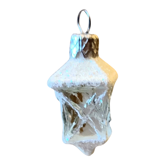 Czech Hand-Painted Glass Christmas Ornament: White Lantern (Pair)