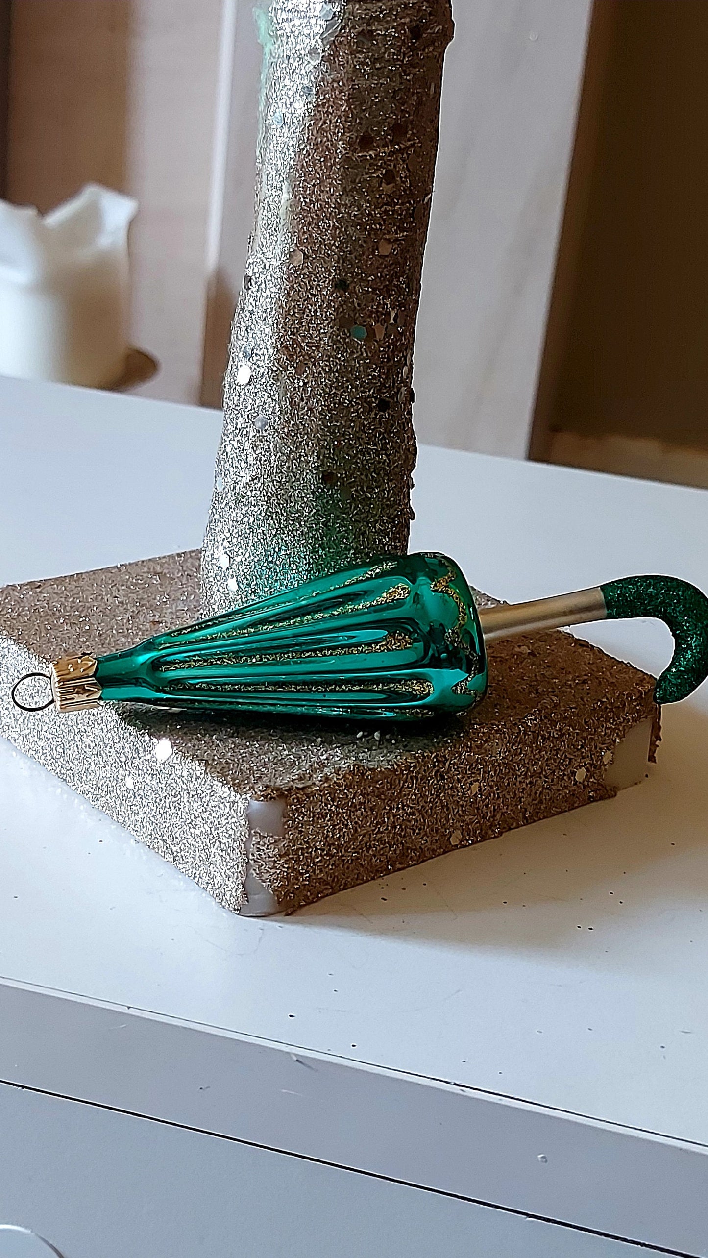 Vintage Czech Republic, Glass Blown, Hand Painted Christmas Tree Ornament - Umbrella Various Colours