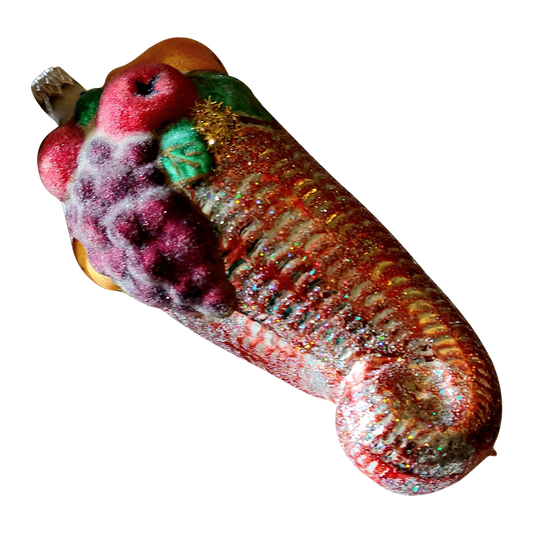 Czech Republic, Glass Blown, Hand Painted Christmas Tree Ornament - Large Fruit Cone Red