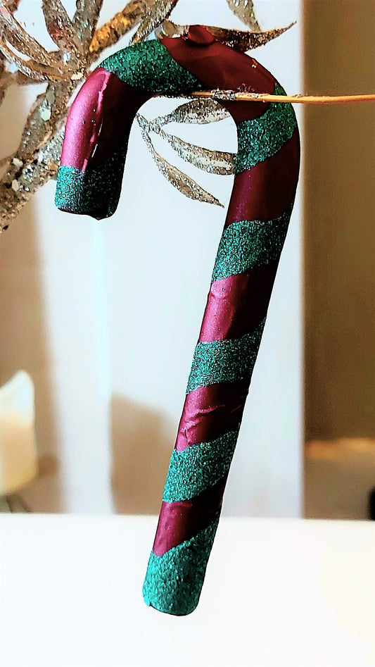 Czech Republic, Glass Blown, Hand Painted Christmas Tree Ornament - Small Candy Cane