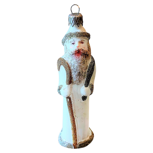 Czech Republic, Glass Blown, Hand Painted Christmas Tree Ornament - Thin Santa White (reduced)