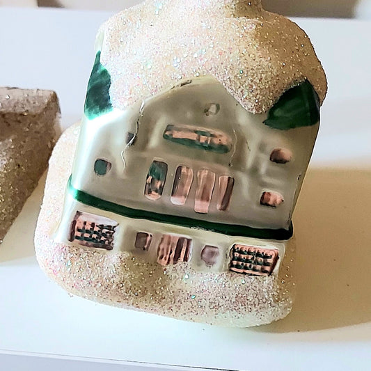 Czech Republic, Glass Blown, Hand Painted Christmas Tree Ornament -Large White House