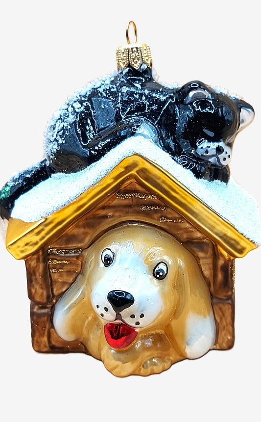 Vintage Czech Republic, Glass Blown, Hand Painted Christmas Tree Ornament decoration - Dog In Kennel