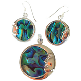 Silver Handmade Inlay Pendant/Earring Set Semi Precious Abalone Shell- Moon