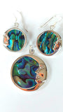 Silver Handmade Inlay Pendant/Earring Set Semi Precious Abalone Shell- Moon