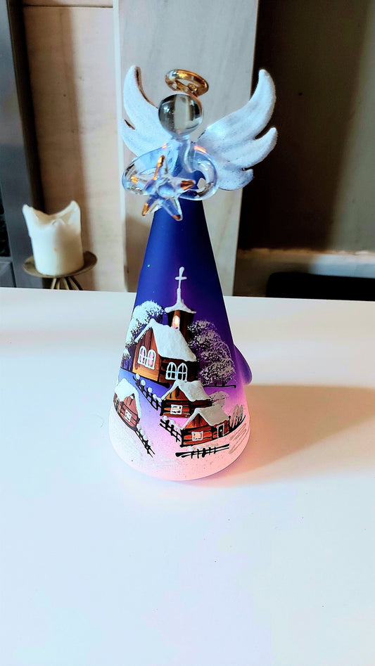 Vintage Czech Glass Angel Christmas Ornament: Hand-Painted Winter Village Candle Holder (Blue)