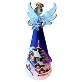 Czech Glass Angel Christmas Ornament: Hand-Painted Winter Village Candle Holder (Blue)