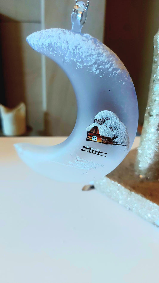Vintage Czech Glass Christmas Ornament: Hand-Painted House Motif