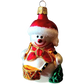 Czech Republic, Glass Blown, Hand Painted Christmas Tree Ornament - Snowman Drummer