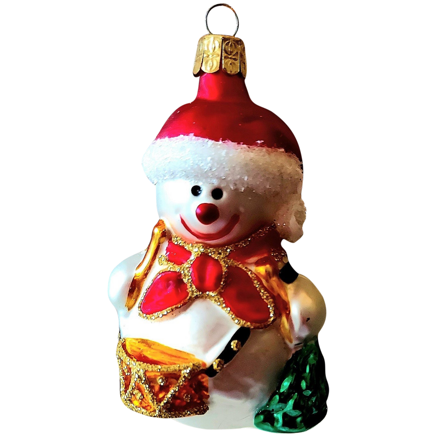 Czech Republic, Glass Blown, Hand Painted Christmas Tree Ornament - Snowman Drummer