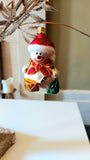 Vintage Czech Republic, Glass Blown, Hand Painted Christmas Tree Ornament - Snowman Drummer