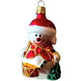 Czech Republic, Glass Blown, Hand Painted Christmas Tree Ornament - Snowman Drummer