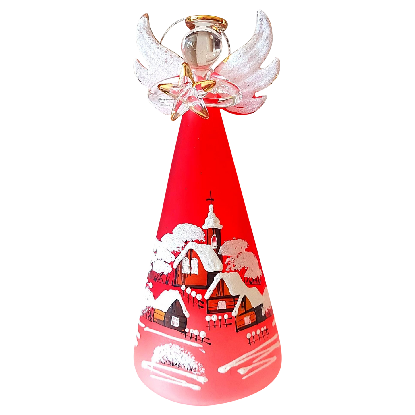 Czech Glass Angel Christmas Ornament: Hand-Painted Winter Village Candle Holder (Red)