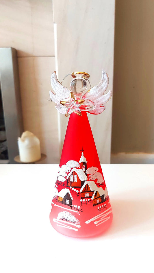 Vintage Czech Glass Angel Christmas Ornament: Hand-Painted Winter Village Candle Holder (Red)