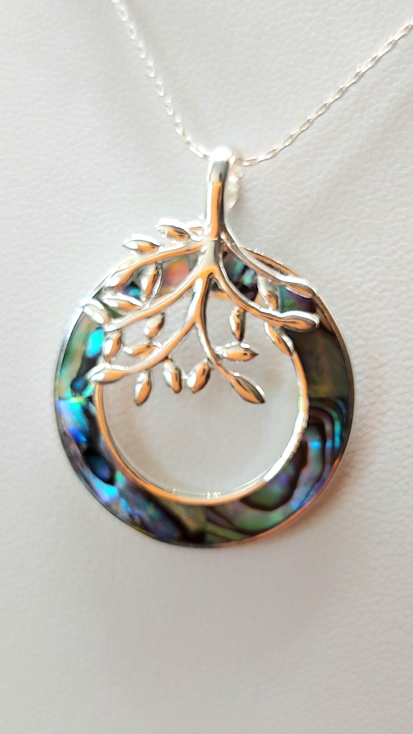 Silver Handmade Inlay Pendant/Earrings Set Semi Precious Abalone Shell- Tree of Life