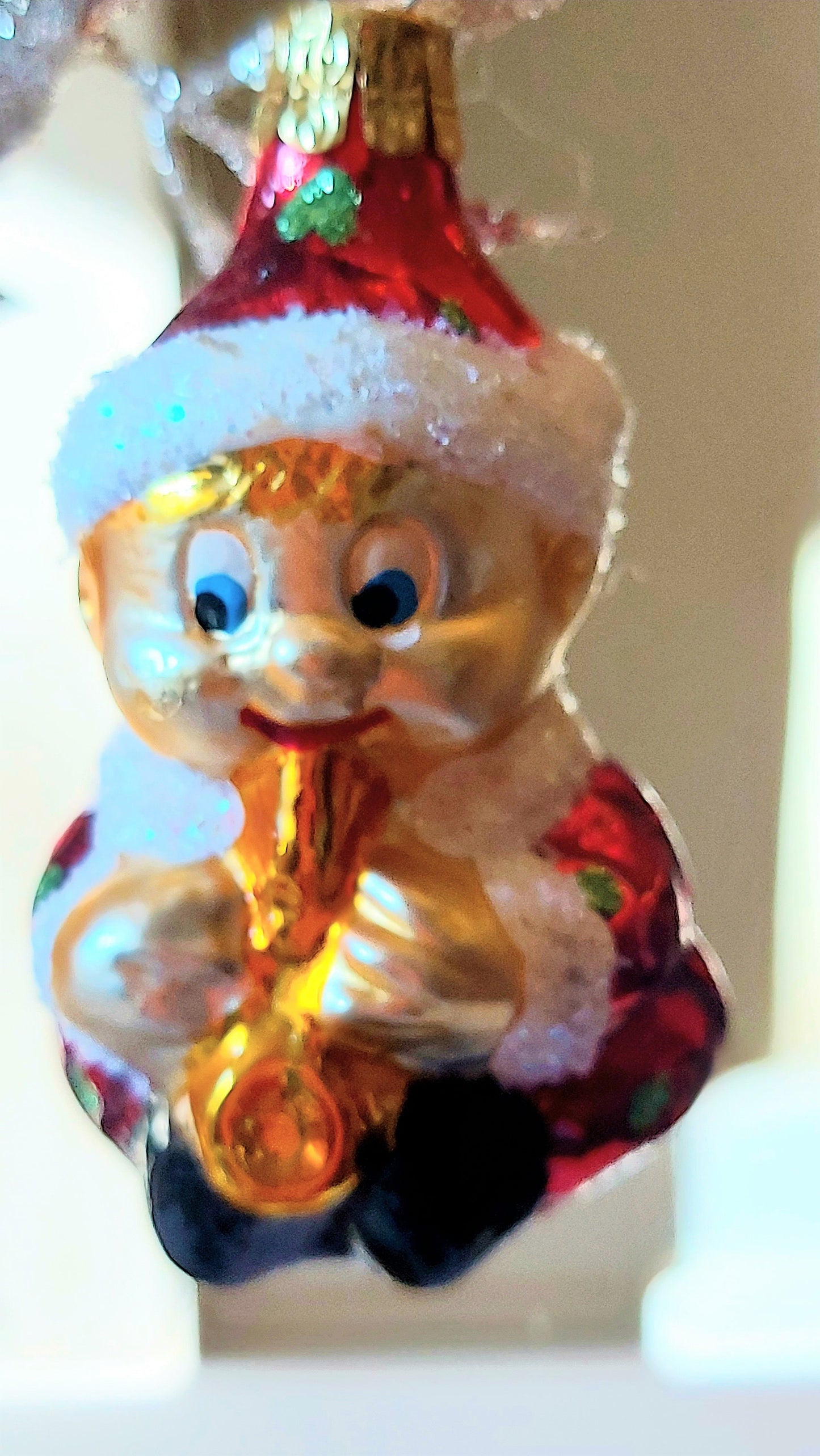 Vintage Czech Republic, Glass Blown, Hand Painted Christmas Tree Ornament - Gnome Musician