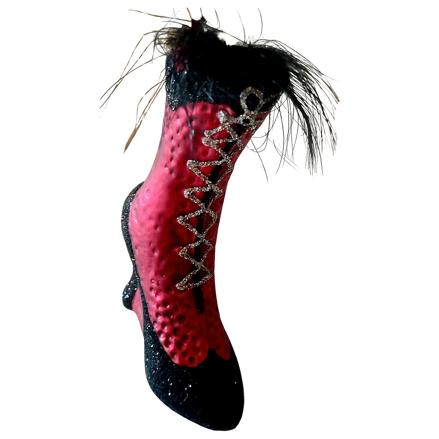 Czech Republic, Glass Blown, Hand Painted Christmas Tree Ornament - Boot Pink