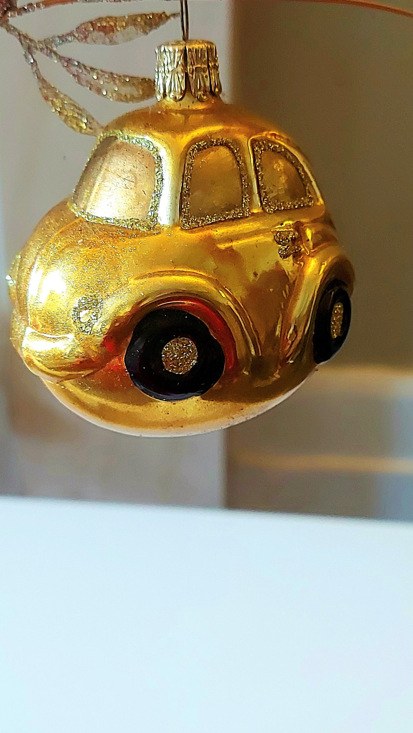 Vintage Czech Republic, Glass Blown, Hand Painted Christmas Tree Ornament - Car
