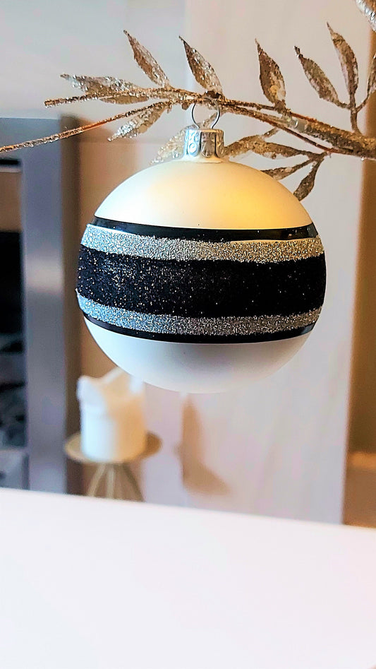 Vintage Czech Republic, Glass Blown, Hand Painted Christmas Tree Ornament decoration - Large Ball Bauble