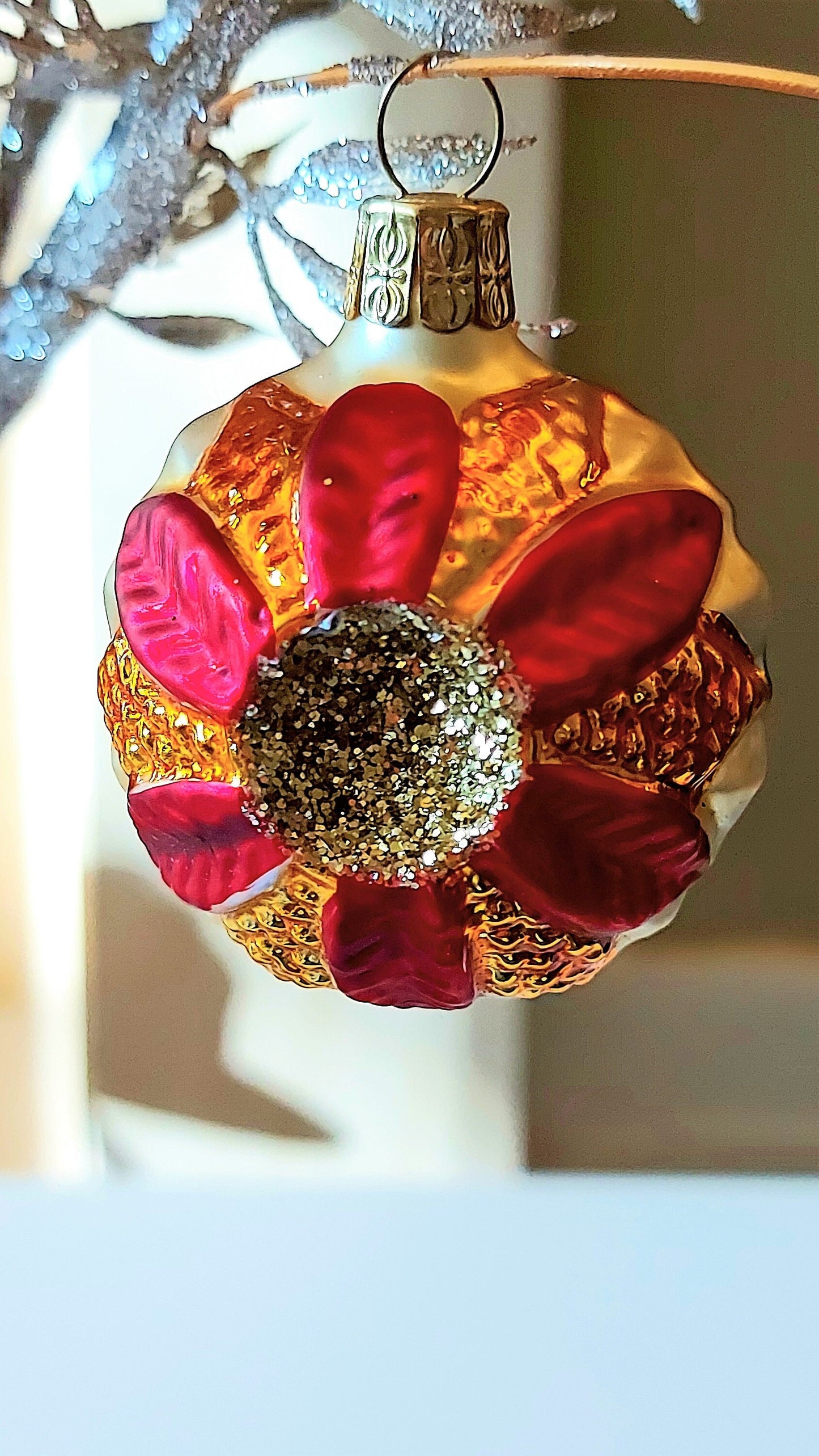 Vintage Czech Glass Christmas Ornament: Hand-Painted Leaf Balls (Pair)