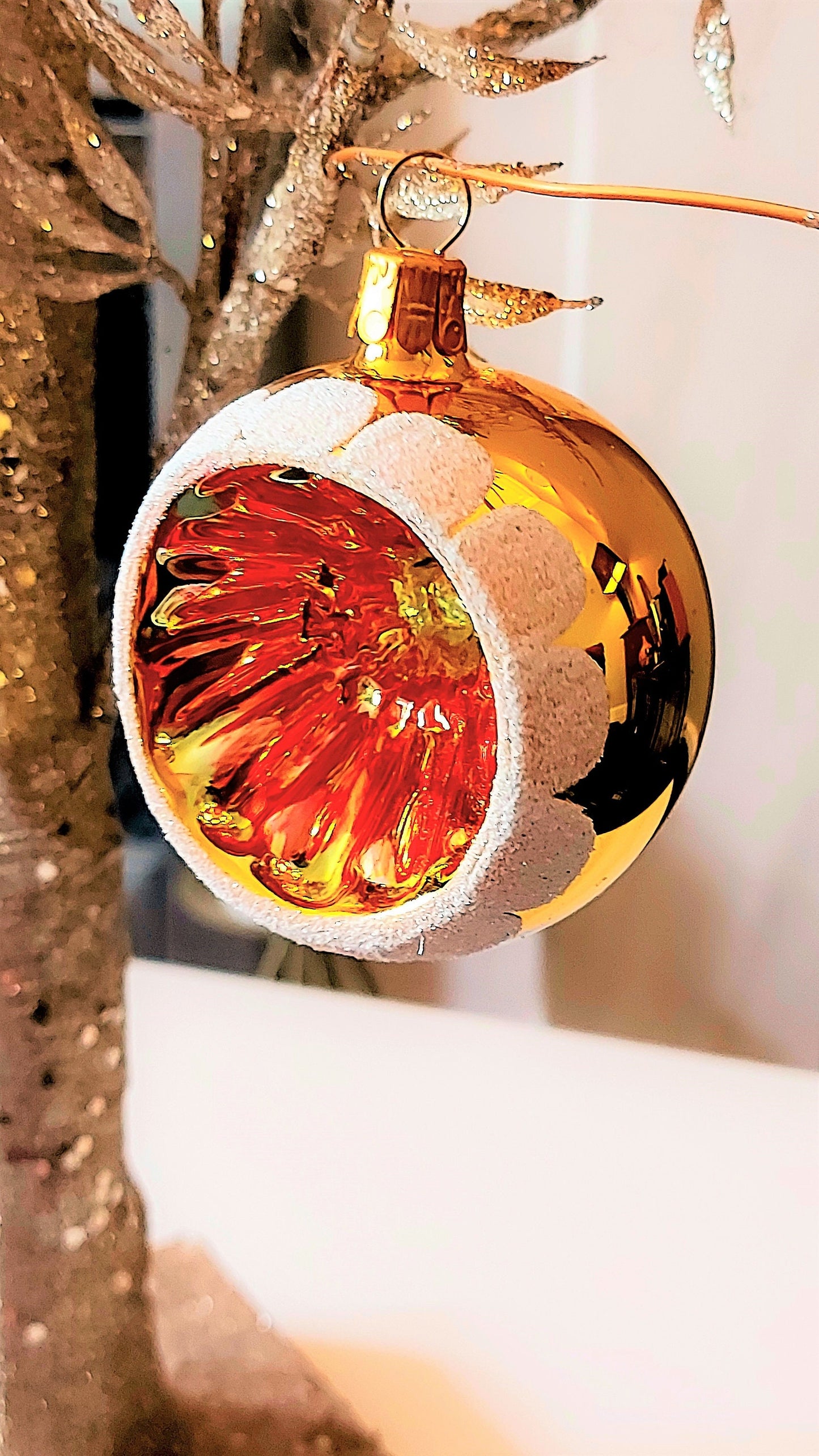 Vintage Czech Republic, Glass Blown, Hand Painted Christmas Tree Ornament - Retro Balls
