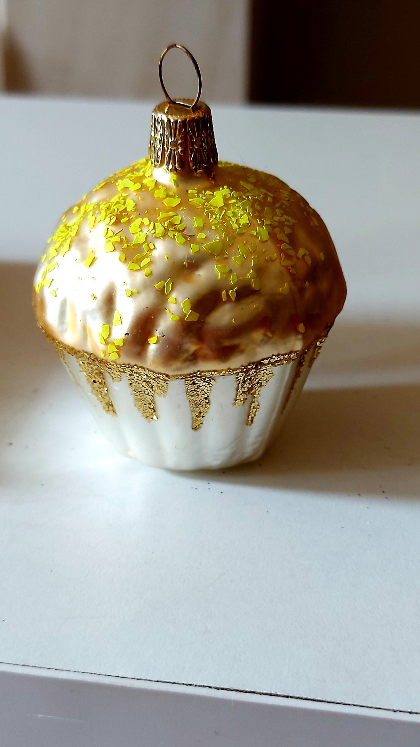 Vintage, Czech Republic, Glass Blown, Hand Painted Christmas Tree Ornament - Cup Cake