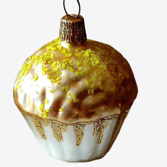 Vintage, Czech Republic, Glass Blown, Hand Painted Christmas Tree Ornament - Cup Cake
