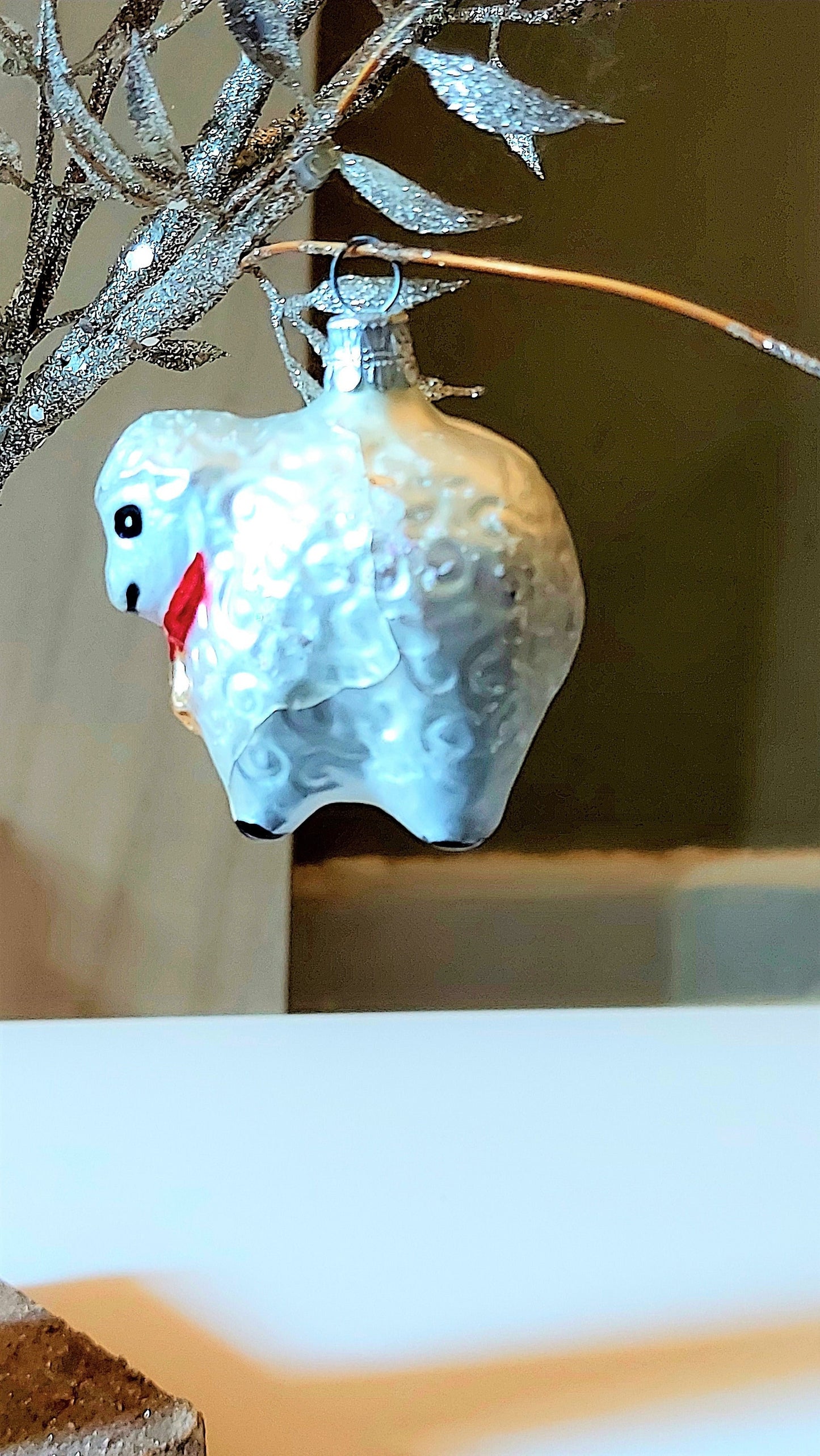 Vintage Czech Republic, Glass Blown, Hand Painted Christmas Tree Ornament - Sheep