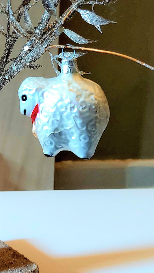 Vintage Czech Republic, Glass Blown, Hand Painted Christmas Tree Ornament - Sheep