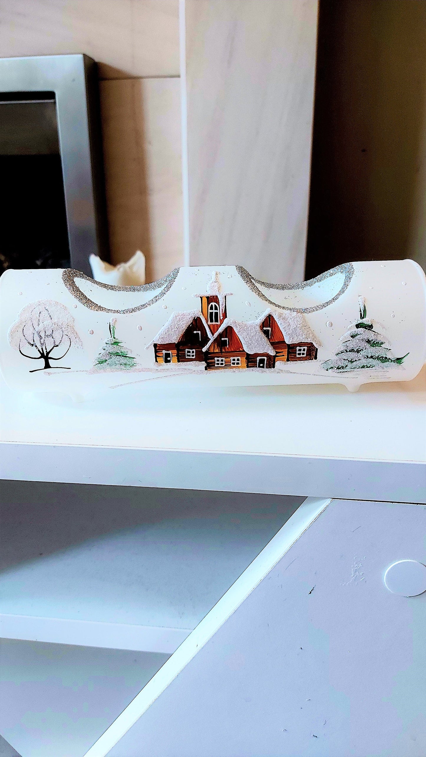 Vintage Czech Glass Christmas Ornament: Hand-Painted House Candle Holder
