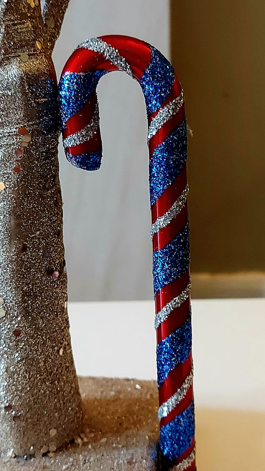 Vintage Czech Republic, Glass Blown, Hand Painted Christmas Tree Ornament - Large  Candy Cane