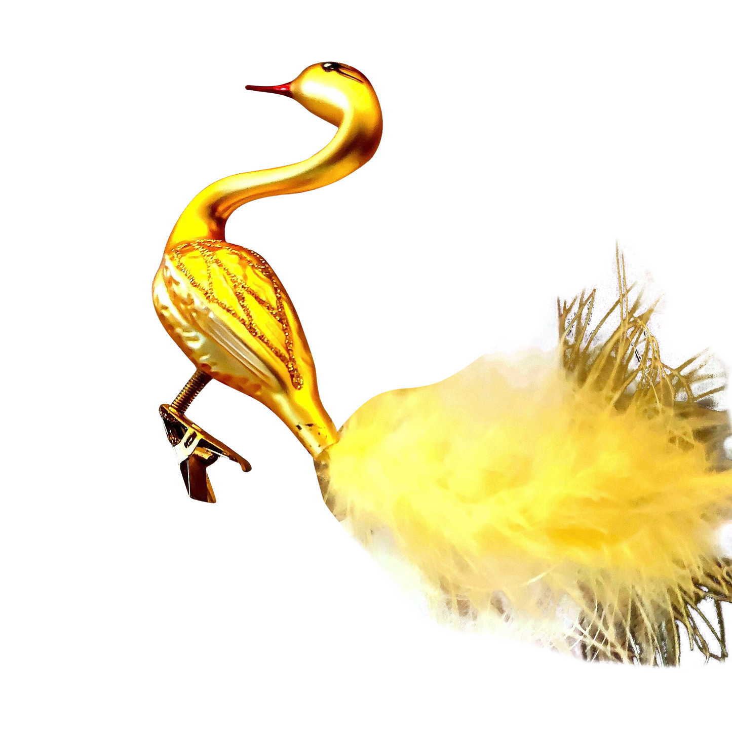 Czech Republic, Glass Blown, Hand Painted Christmas Tree Ornament - Swan with clip