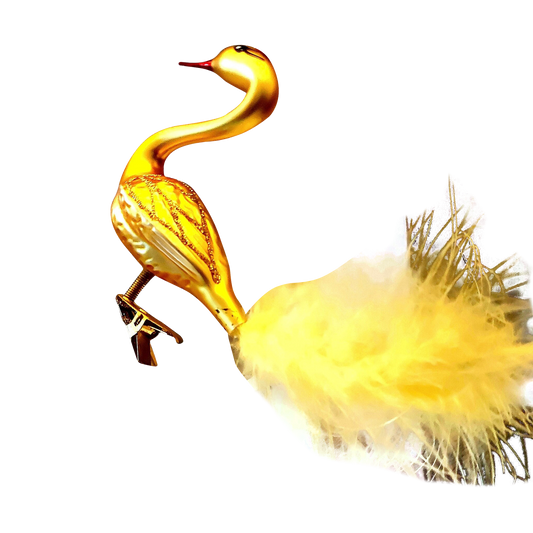 Czech Republic, Glass Blown, Hand Painted Christmas Tree Ornament - Swan with clip