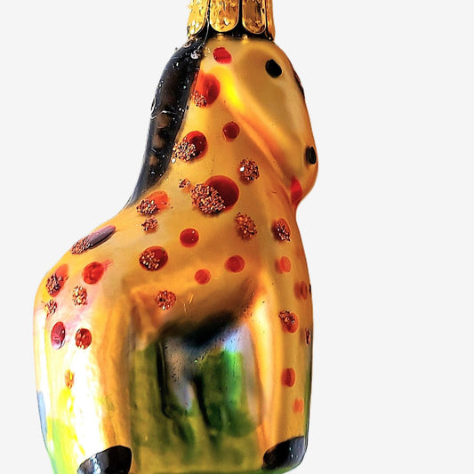 Vintage Czech Republic, Glass Blown, Hand Painted Christmas Tree Ornament - Giraffe a pair ( x 2 )