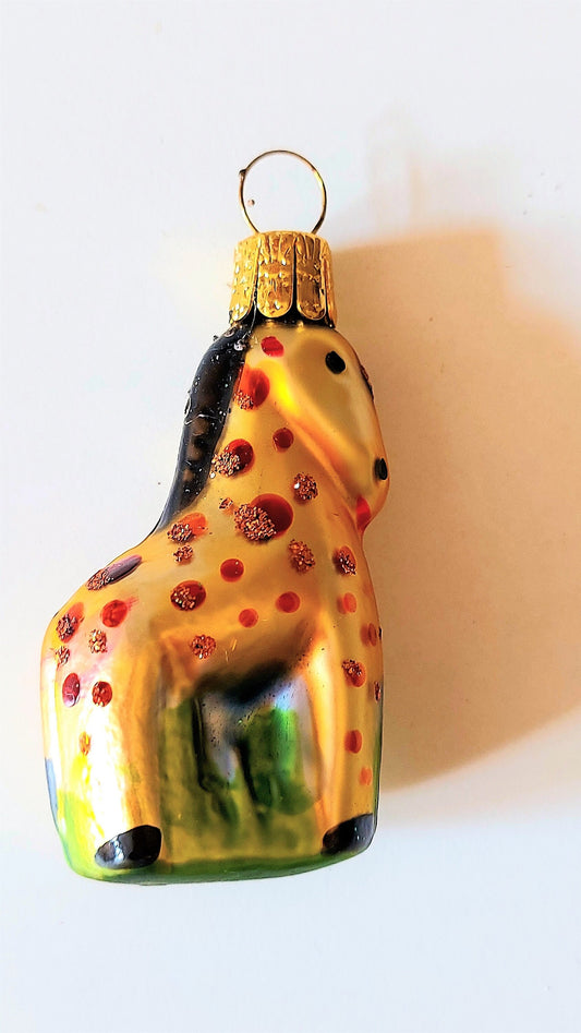 Czech Republic, Glass Blown, Hand Painted Christmas Tree Ornament - Giraffe a pair ( x 2 )