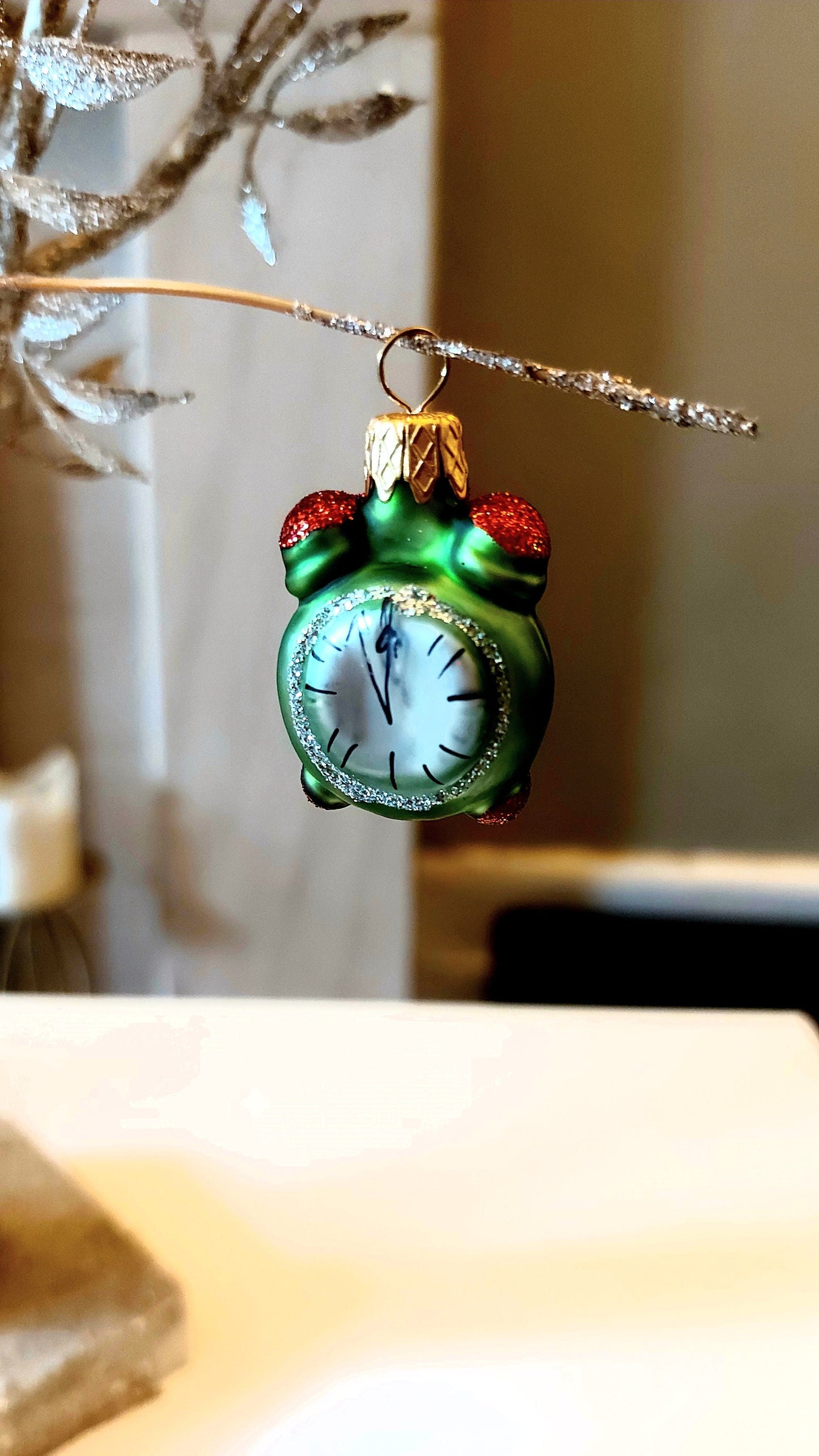 Vintage Hand-Painted Glass Alarm Clock Christmas Ornament - Czech Republic (Pair)